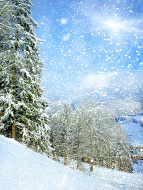 Beautiful winter landscape with snow covered trees clipart