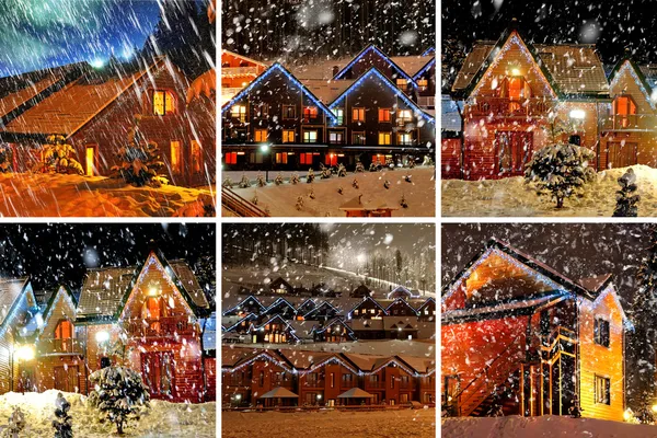 Украшенный дом с рождественскими огнями — стоковое фото