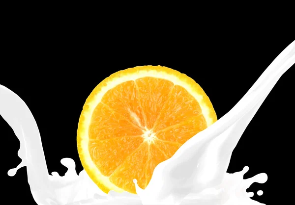 Stänk mjölk med apelsin — Stockfoto