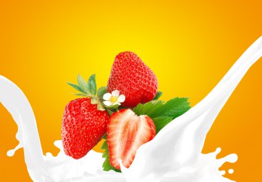 Splashing milk with strawberry clipart