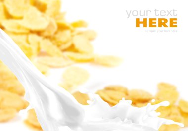 Milk splash on corn flakes background clipart