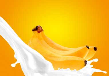 Splashing milk with banana clipart