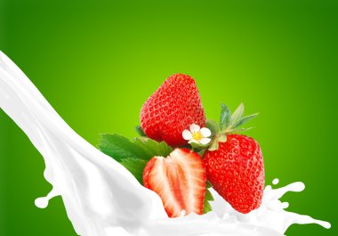 Splashing milk with strawberry clipart