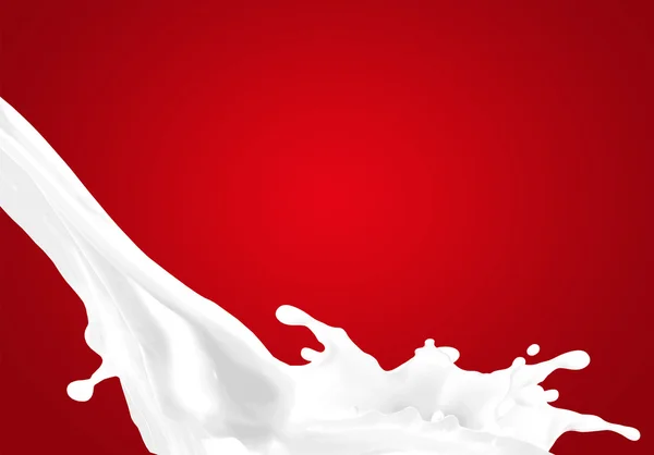 Salpicos de leite no fundo vermelho — Fotografia de Stock
