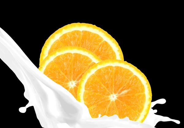 Splashing milk with orange — Stock Photo, Image