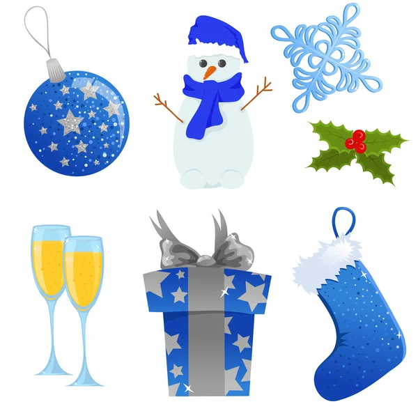 Blaues Set von Weihnachtssymbolen — Stockvektor