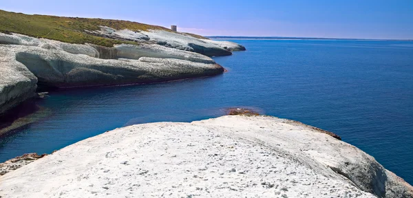 Beyaz tebeşir kayalıklarla erozyona uğramış kıyı şeridi — Stok fotoğraf
