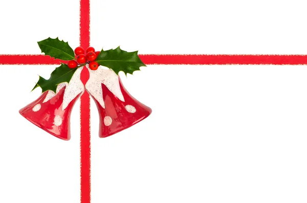 Campanas de Navidad con cinta e Ilex —  Fotos de Stock
