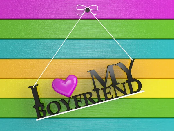 Gekleurde muur labelled - ik hou van mijn vriendje — Stockfoto