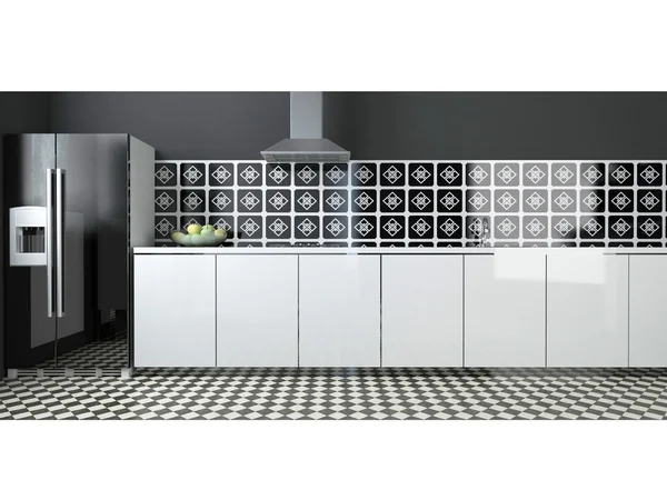 Interior da cozinha moderna grande preto e branco — Fotografia de Stock