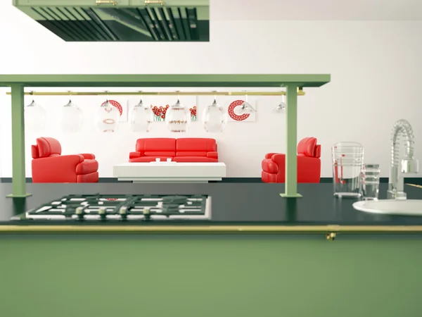 Interiér moderní Velká kuchyně — Stock fotografie