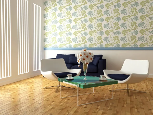 현대 거실의 밝은 인테리어 디자인 — 스톡 사진