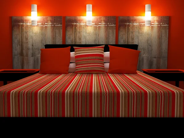 Современный интерьер красной спальни — стоковое фото