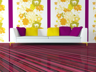 Bright interior design of modern pink living room clipart