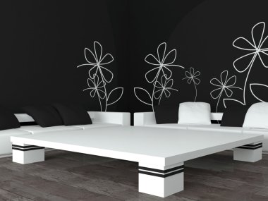 Interior design of modern black living room clipart