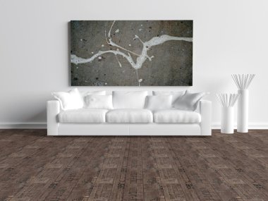 Beyaz minimalist oturma odası ve modern bir iç