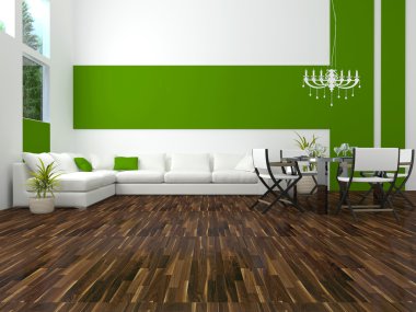 Interior design of modern green living room clipart