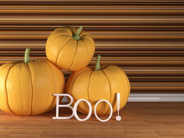 Three pumpkin on the floor with boo letters clipart