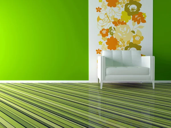 Design de interiores da moderna sala de estar verde — Fotografia de Stock