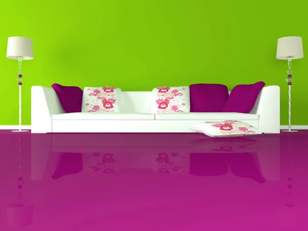 Design de interiores da moderna sala de estar verde — Fotografia de Stock