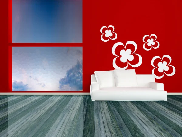 Design interieur van elegantie moderne rode woonkamer — Stockfoto