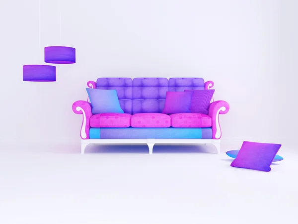 Design de interiores brilhante da sala de estar branca — Fotografia de Stock