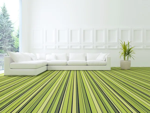 Diseño interior de la moderna sala de estar blanca y verde — Foto de Stock