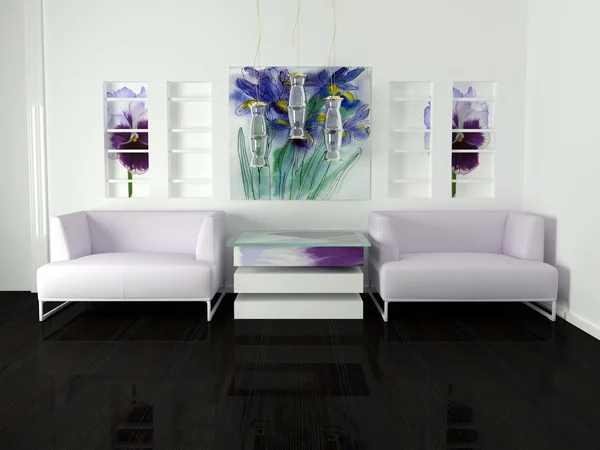 Design interiéru bílých obývacího pokoje — Stock fotografie