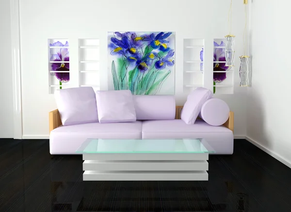 Design de interiores da sala de estar branca — Fotografia de Stock