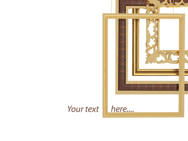 Zusammensetzung der goldenen Rahmen isoliert auf weißem Hintergrund. — Stockfoto