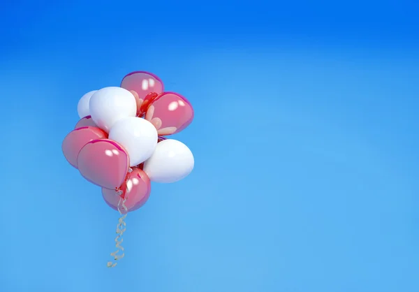 Röda och vita ballonger i himlen — Stockfoto