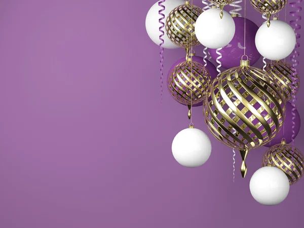 Purple new year background with golden balls — Stock Photo, Image