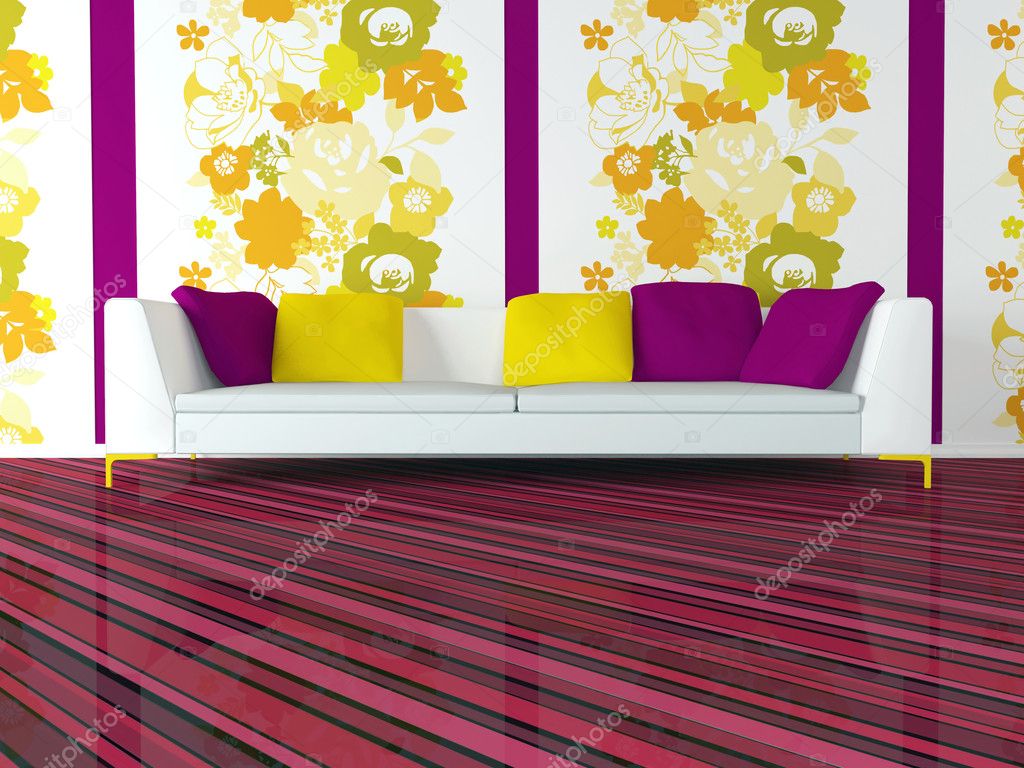 Bright interior design of modern pink living room