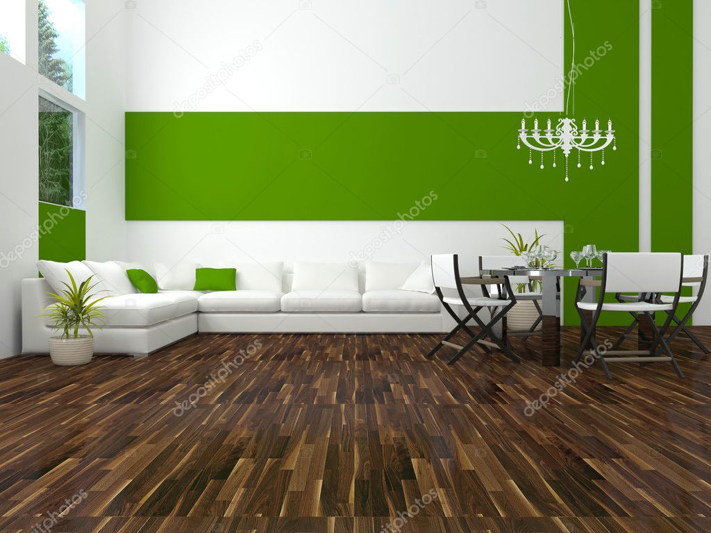 Interior design of modern green living room
