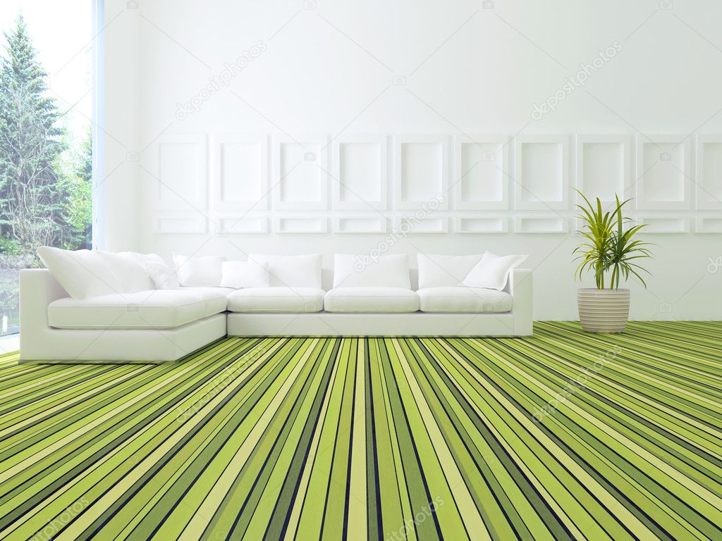 Interior design of modern white and green living room