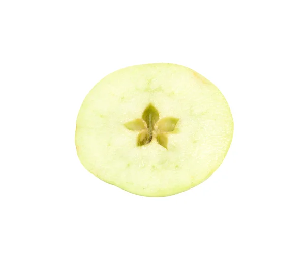 Manzana verde fresca cortada en rodajas. aislado sobre fondo blanco —  Fotos de Stock