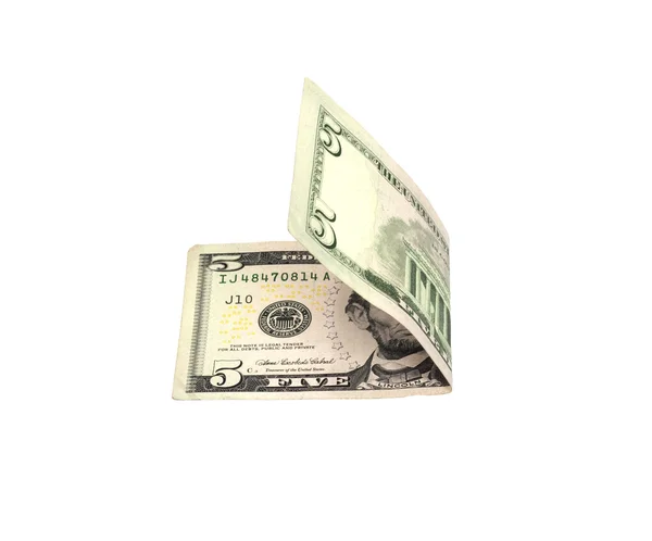 Amerikan beş dolarlık banknot üzerinde beyaz izole — Stok fotoğraf