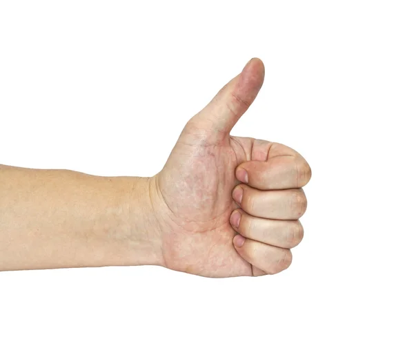 Men's hand make thumbs up isolated over white — Stock Photo, Image