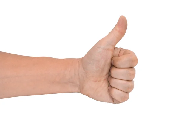 Men 's hand make thumbs up isolated over white — стоковое фото
