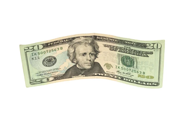 Banconota da 20 dollari, isolata su bianco con percorso di ritaglio . — Foto Stock