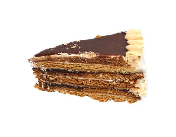 En bit chokladtårta, isolerad på en vit bakgrund. — Stockfoto
