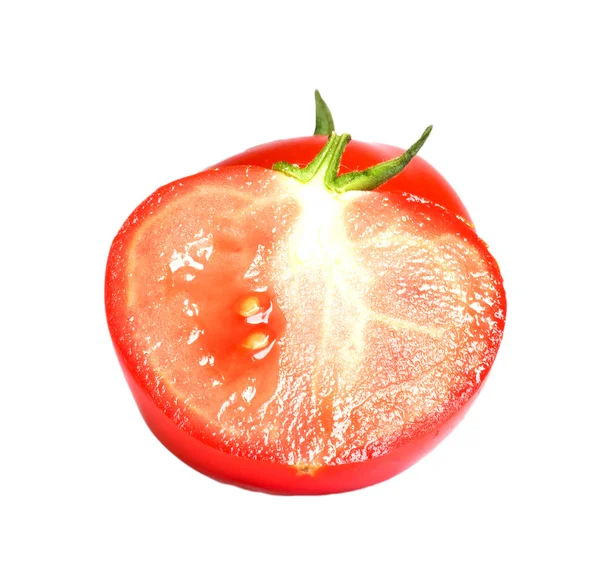 Czerwony pomidor warzywa z cięciem izolowane na białym tle — Zdjęcie stockowe