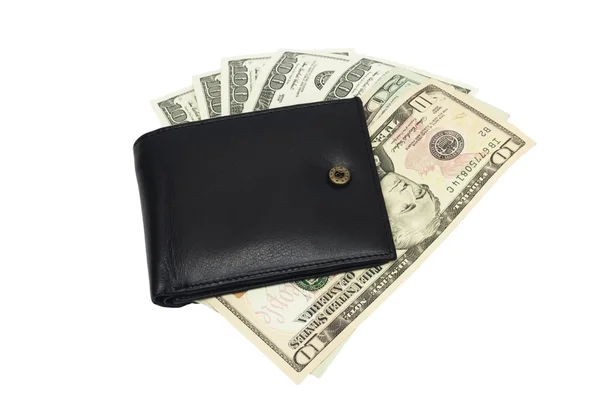 ドルの大きなパックで 1 つの黒財布 — ストック写真