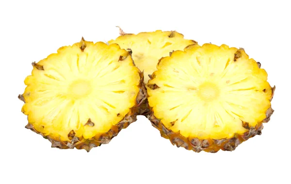 Három ananas szelet, elszigetelt fehér background, fény sh — Stock Fotó