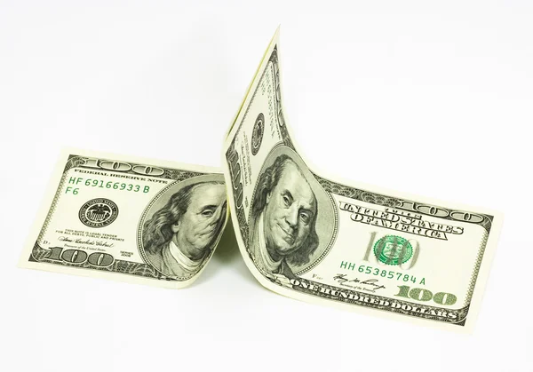 Hundert-Dollar-Banknote, isoliert auf weißem Papier mit Clip-Pfad. — Stockfoto
