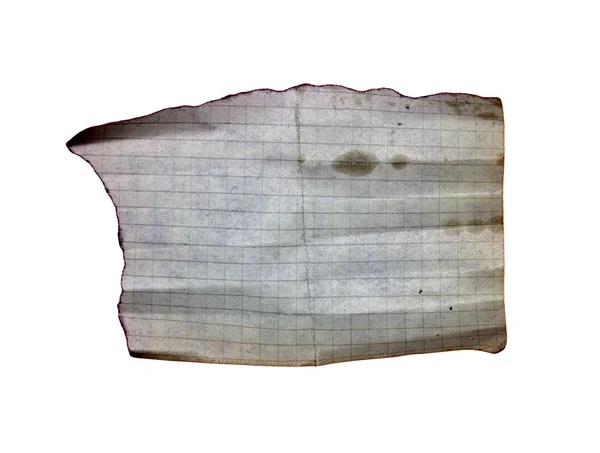 Um papel grunge velho isolado com borda queimada — Fotografia de Stock