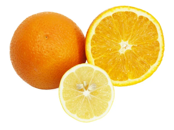 Oranges and lemon insulated on white — Stock Photo, Image