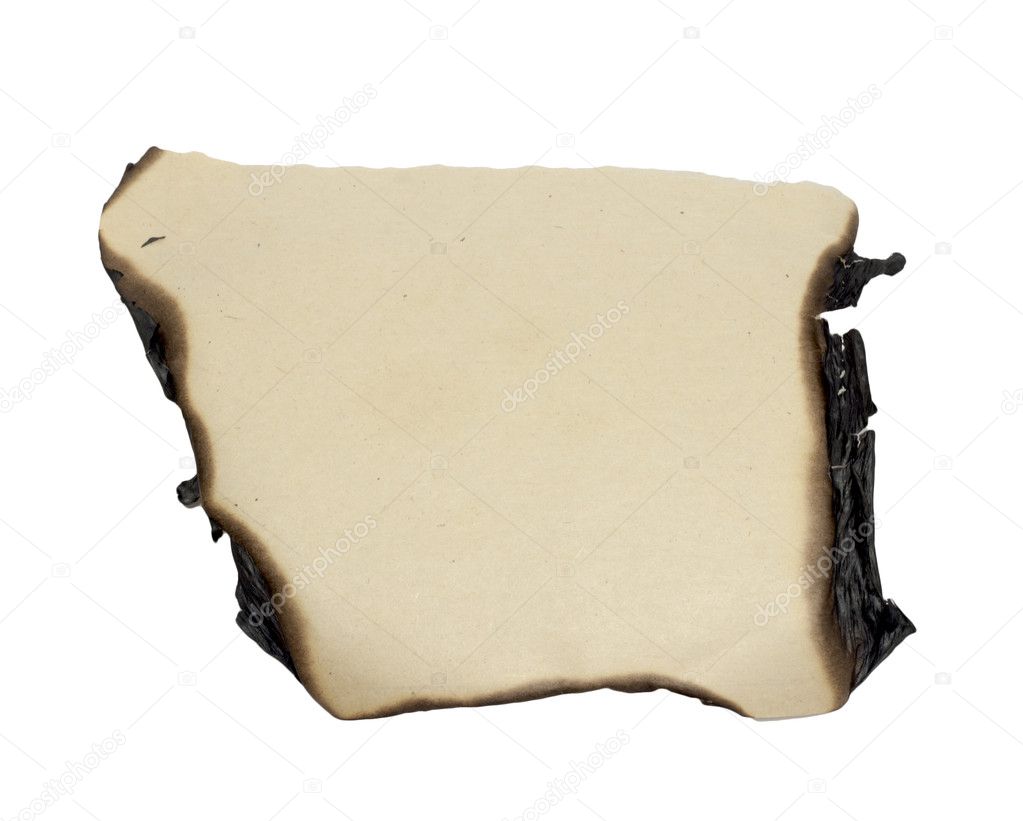 Burnt edges paper isolated on white background
