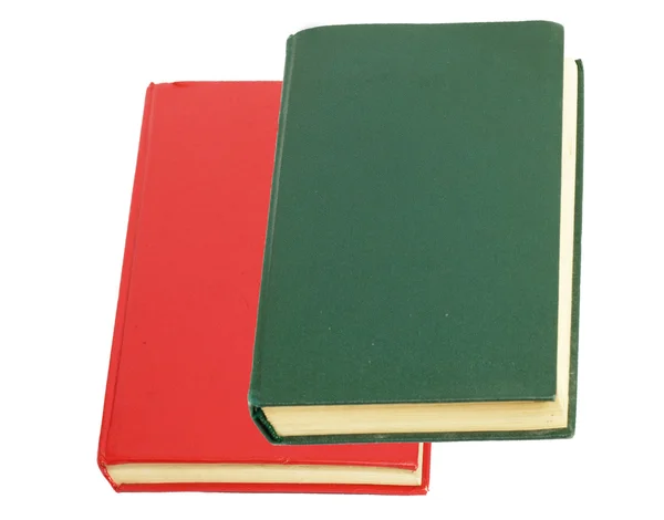Livro verde e livro vermelho sobre fundo branco — Fotografia de Stock