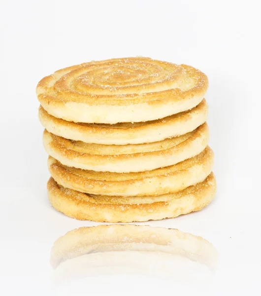 Flapjack chocolate chip cookie stack with one alone, isolated ov — Stock Photo, Image